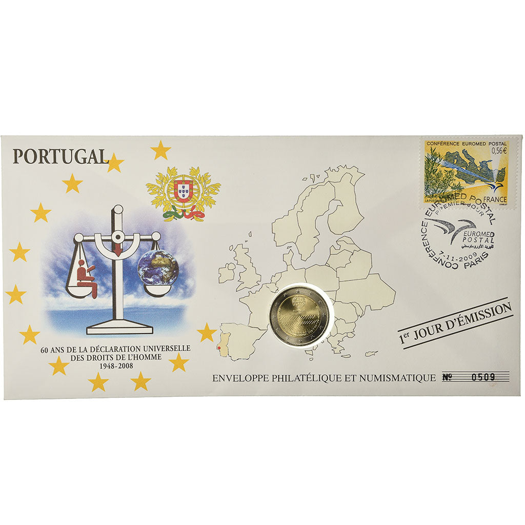 Portugal, 2 Euro, 2008, Enveloppe philatélique numismatique, MS(63)