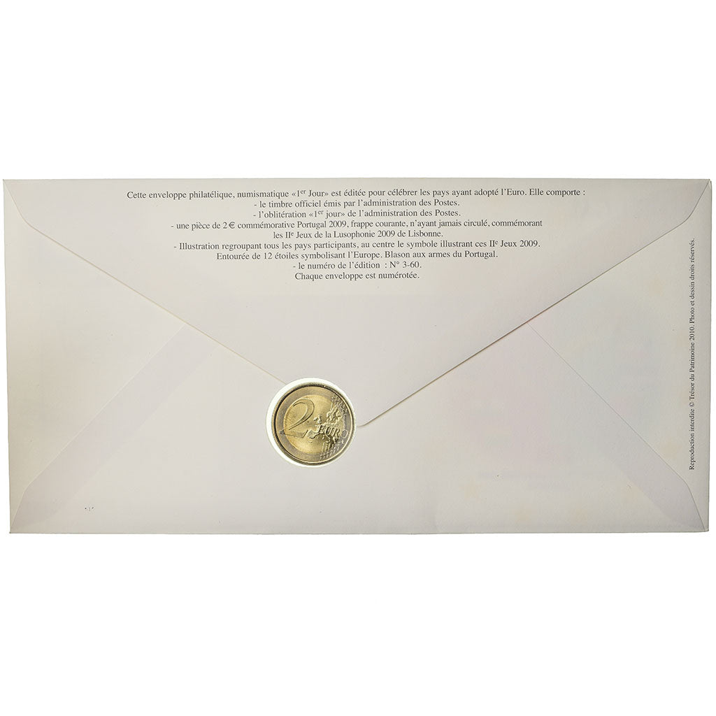 Portugal, 2 Euro, 2009, Enveloppe philatélique numismatique, UNC-, Bi-Metallic