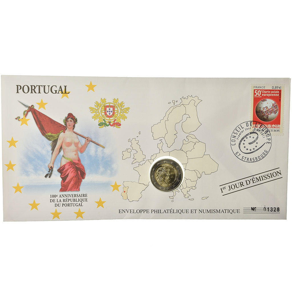 Portugal, 2 Euro, 2010, Enveloppe philatélique numismatique, MS(63)