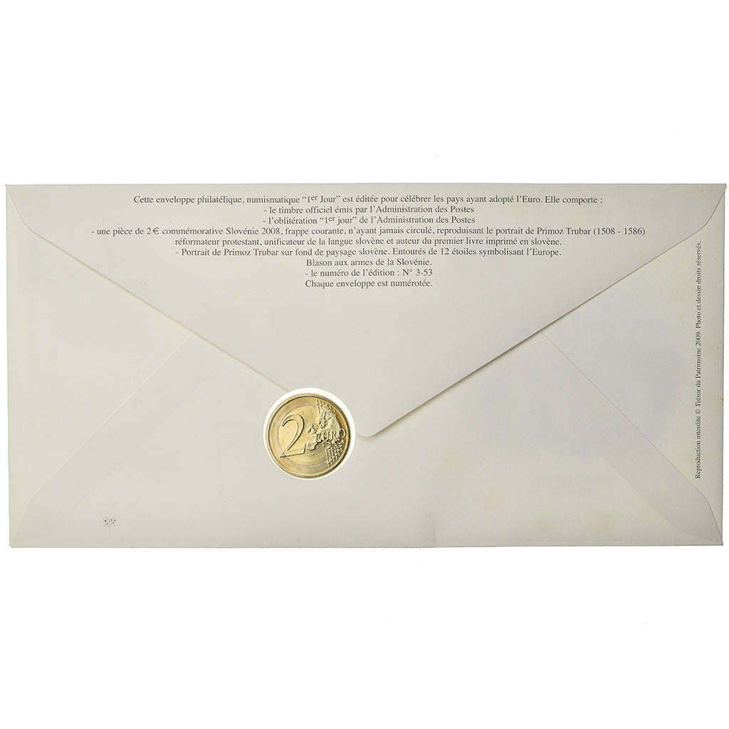 Eslovenia, 2 Euro, 2008, Enveloppe philatélique numismatique, SC, Bimetálico