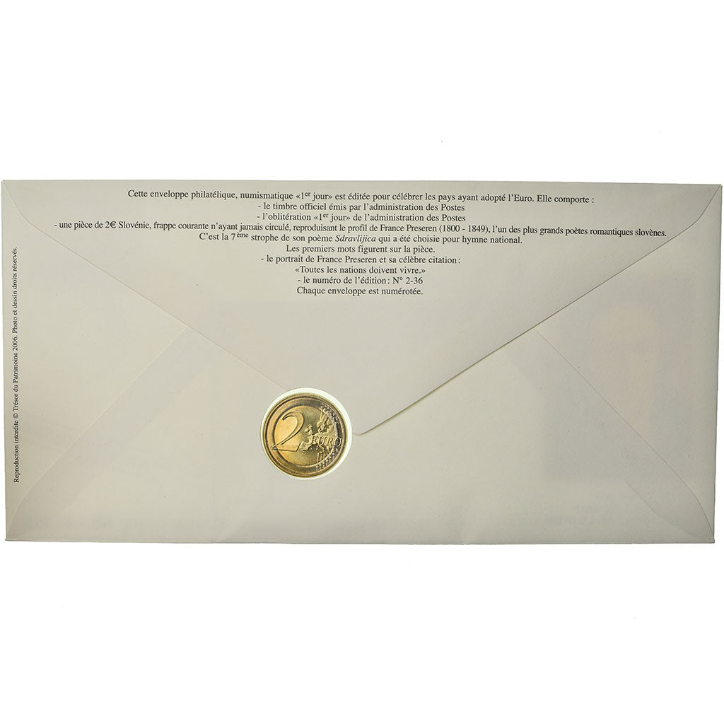 Slovenia, 2 Euro, 2007, Enveloppe philatélique numismatique, MS(63)