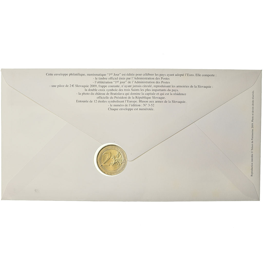 Slovakia, 2 Euro, 2009, Enveloppe philatélique numismatique, MS(63)