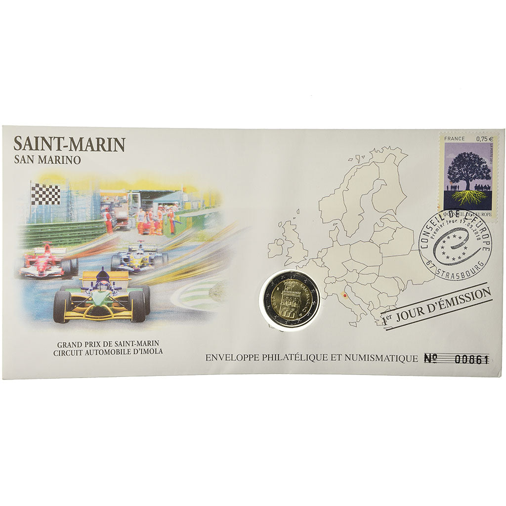 San Marino, 2 Euro, 2010, Enveloppe philatélique numismatique, UNZ, Bi-Metallic