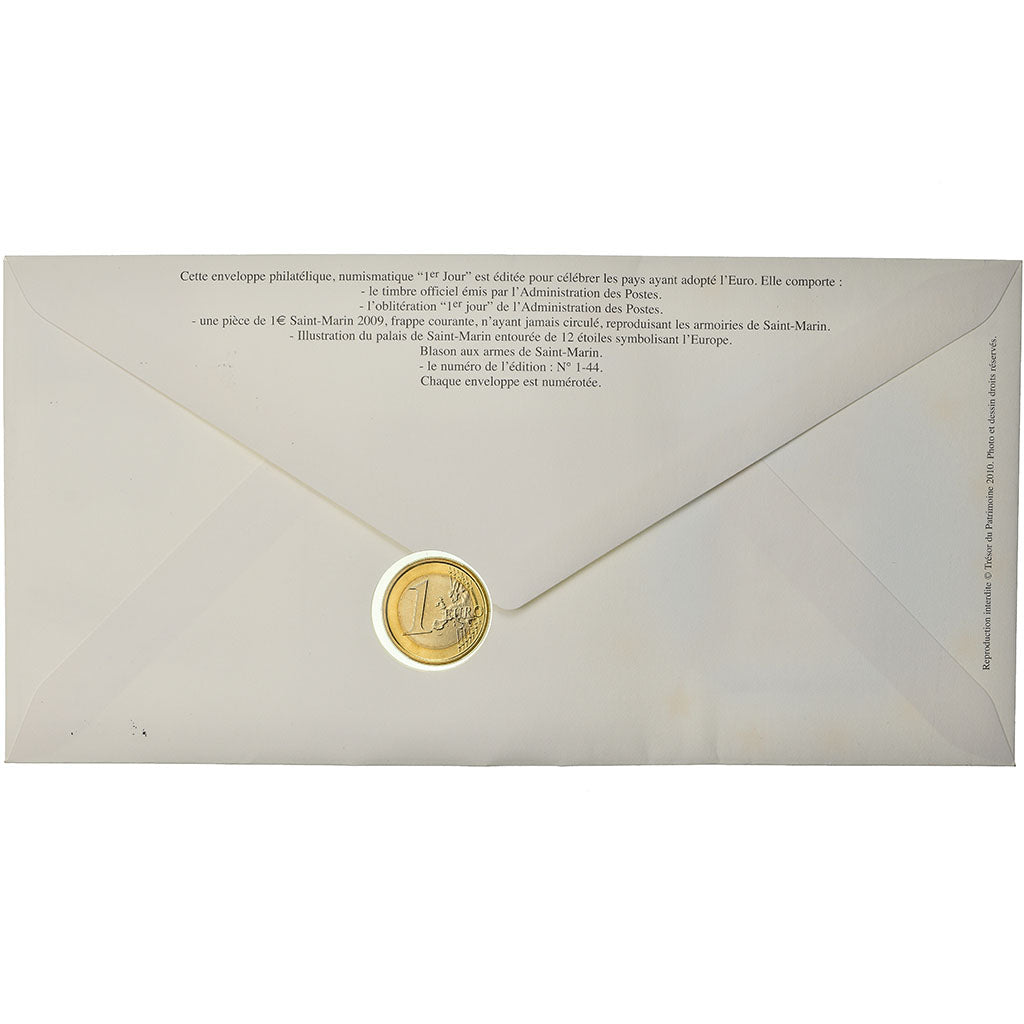 San Marino, 1 Euro, 2009, Enveloppe philatélique numismatique, MS(63)