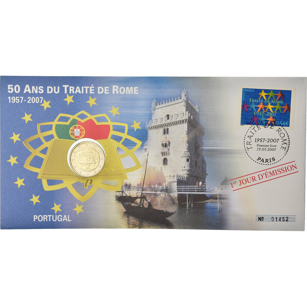 Portugal, 2 Euro, 2007, Enveloppe philatélique numismatique, MS(63)