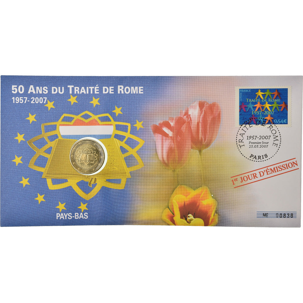 Netherlands, 2 Euro, 2007, Enveloppe philatélique numismatique, MS(63)