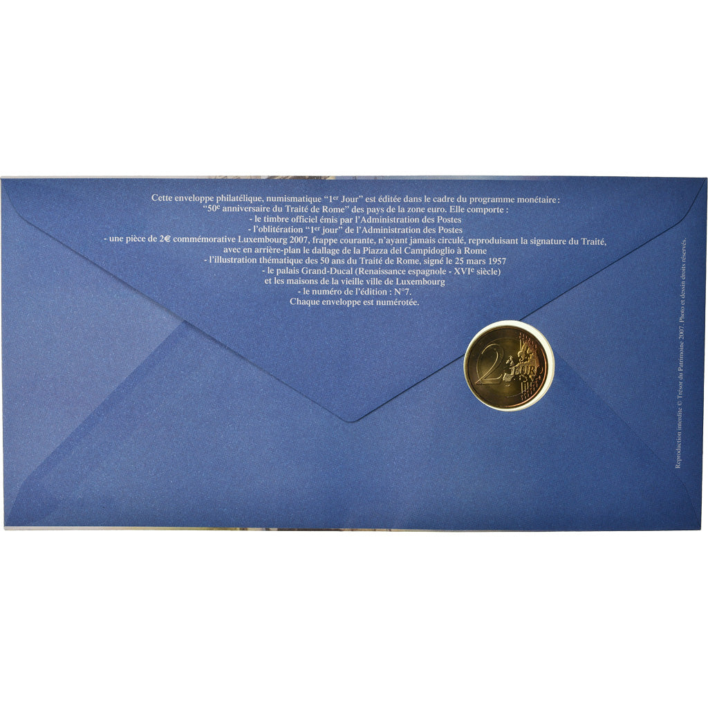 Lussemburgo, 2 Euro, 2007, Enveloppe philatélique numismatique, SPL