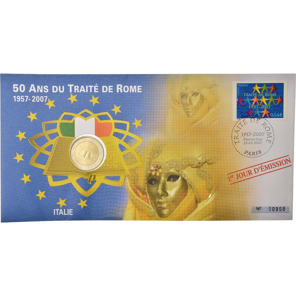 Italien, 2 Euro, 2007, Enveloppe philatélique numismatique, UNZ, Bi-Metallic