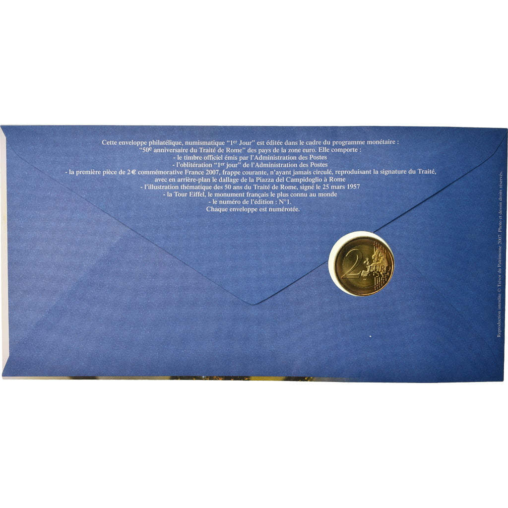 France, 2 Euro, 2007, Enveloppe philatélique numismatique, MS(63), Bi-Metallic