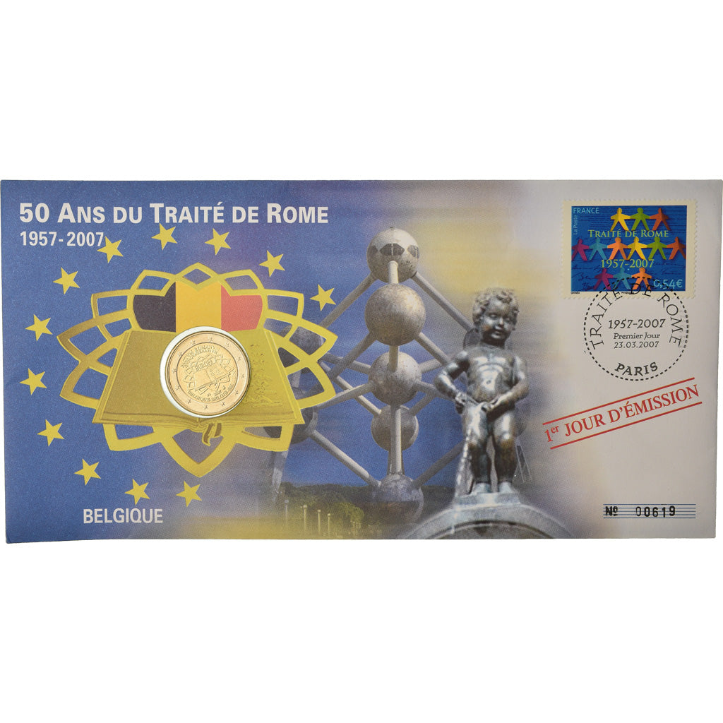 Belgio, 2 Euro, 2007, Enveloppe philatélique numismatique, SPL, Bi-metallico