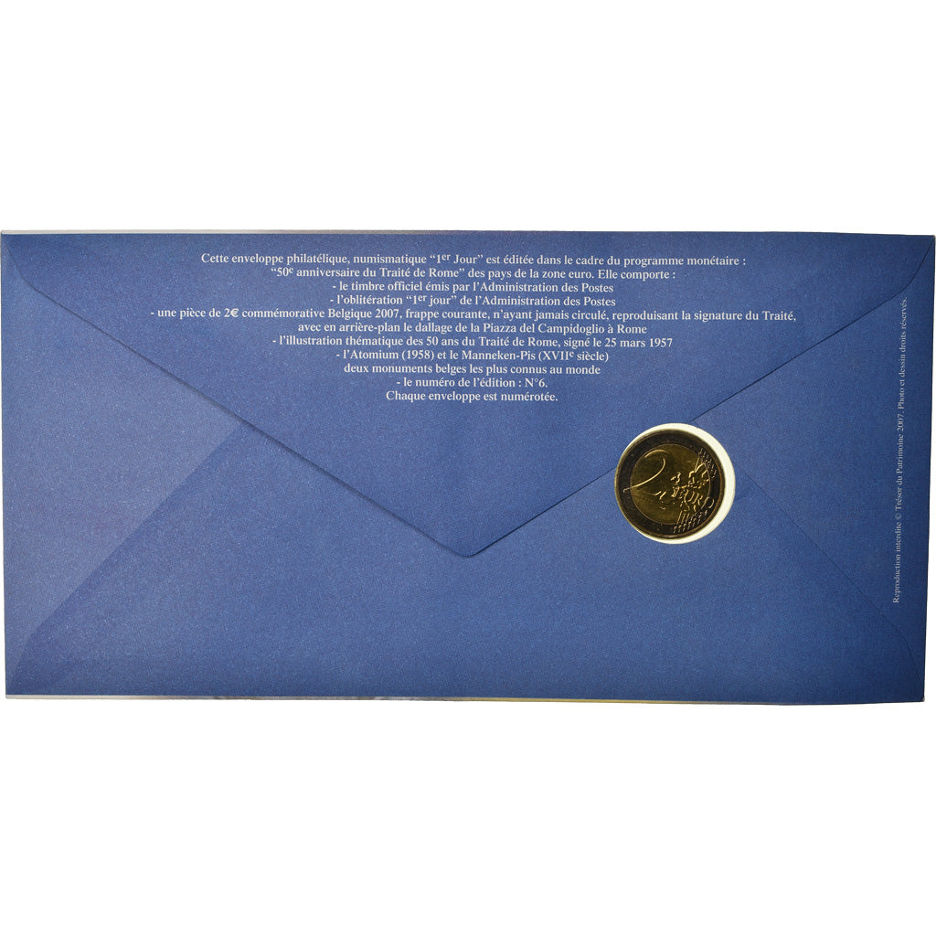 Belgio, 2 Euro, 2007, Enveloppe philatélique numismatique, SPL, Bi-metallico