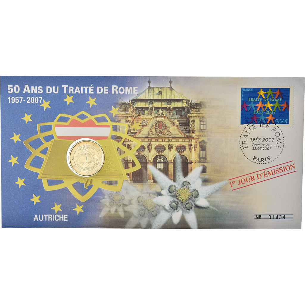 Austria, 2 Euro, 2007, Enveloppe philatélique numismatique, MS(63), Bi-Metallic
