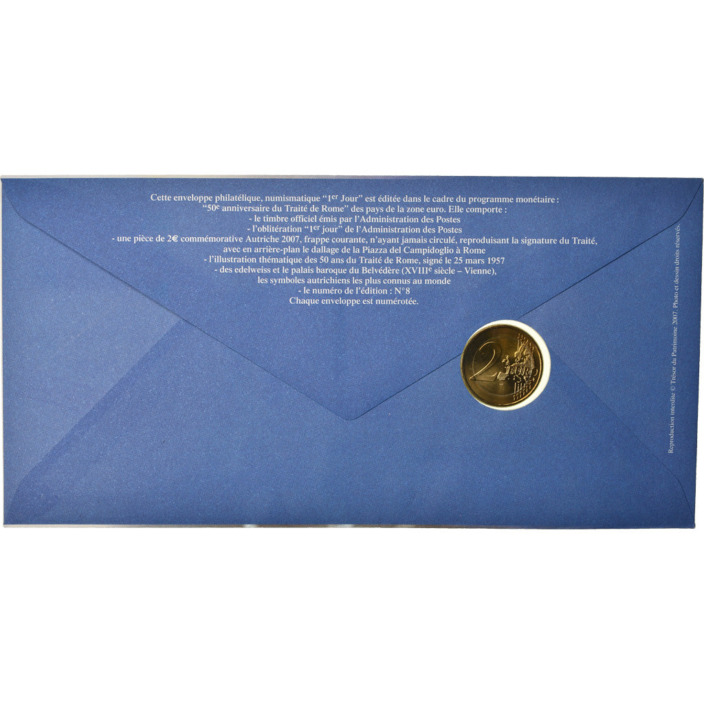 Austria, 2 Euro, 2007, Enveloppe philatélique numismatique, MS(63), Bi-Metallic