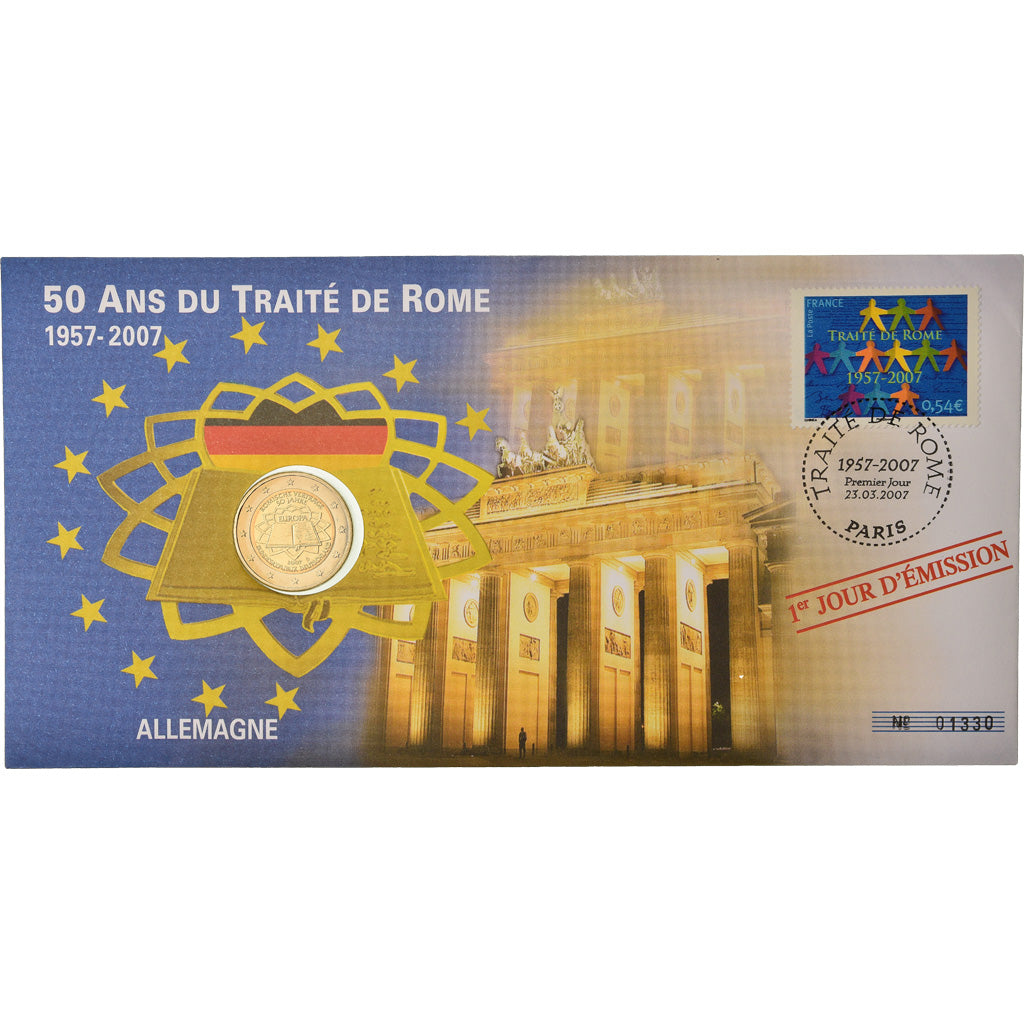 Germany, 2 Euro, 2007, Enveloppe philatélique numismatique, MS(63), Bi-Metallic