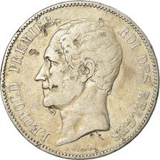Moneda, Bélgica, Leopold I, 5 Francs, 5 Frank, 1852, Brussels, BC+, Plata