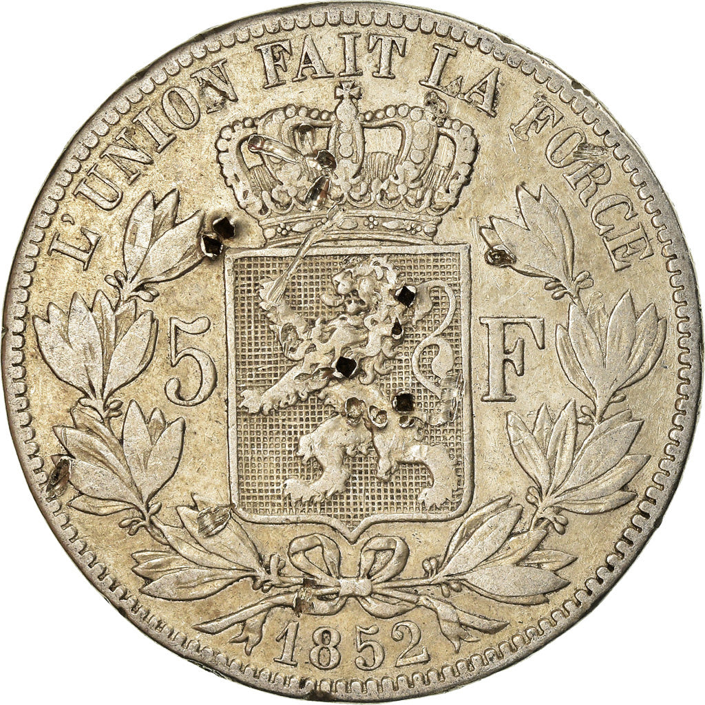 Coin, Belgium, Leopold I, 5 Francs, 5 Frank, 1852, Brussels, VF(20-25), Silver