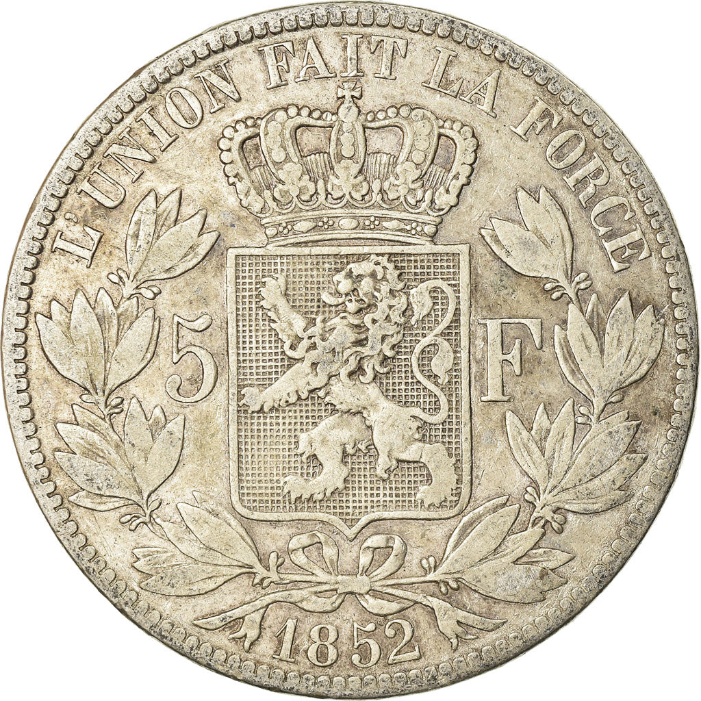 Coin, Belgium, Leopold I, 5 Francs, 5 Frank, 1852, Brussels, VF(30-35), Silver