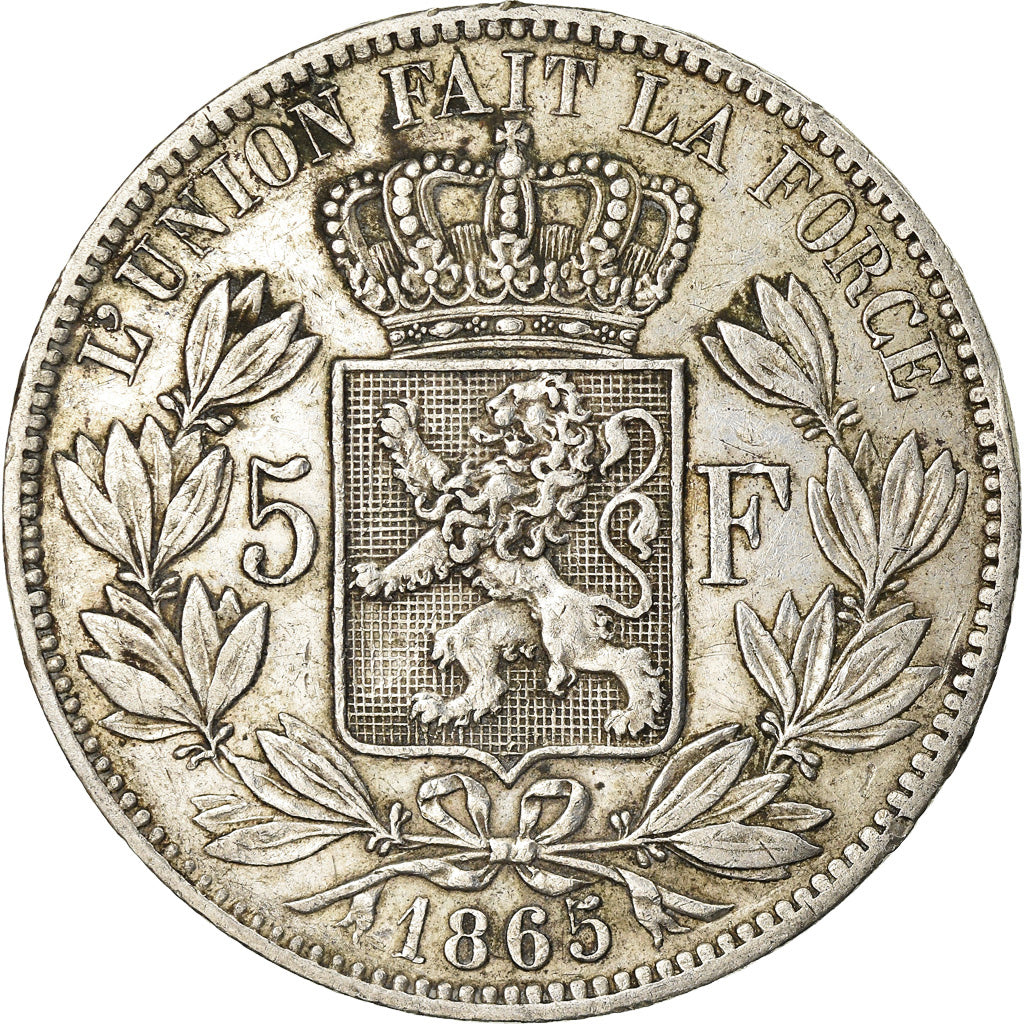 Coin, Belgium, Leopold I, 5 Francs, 5 Frank, 1865, EF(40-45), Silver, KM:17