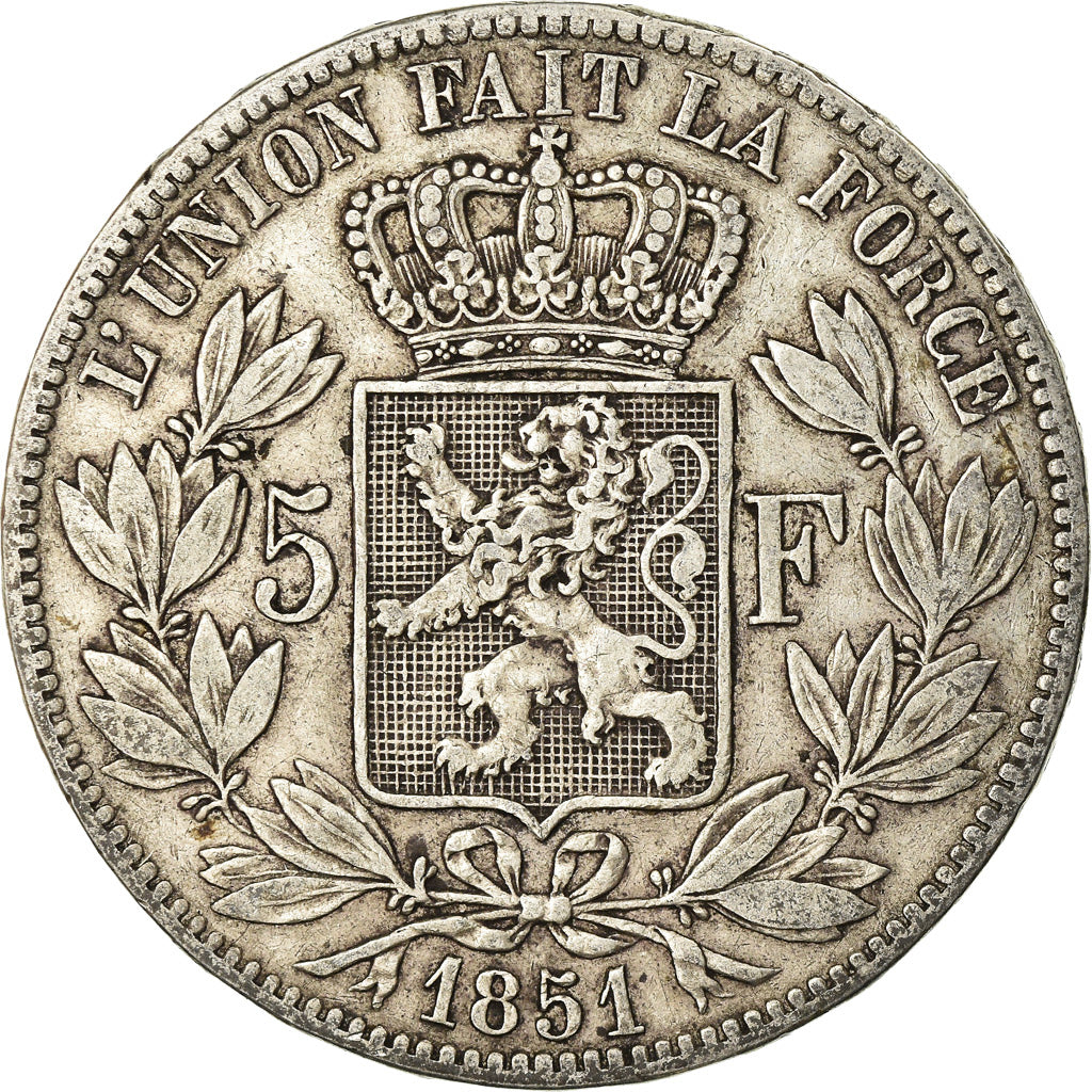 Coin, Belgium, Leopold I, 5 Francs, 5 Frank, 1851, VF(30-35), Silver, KM:17