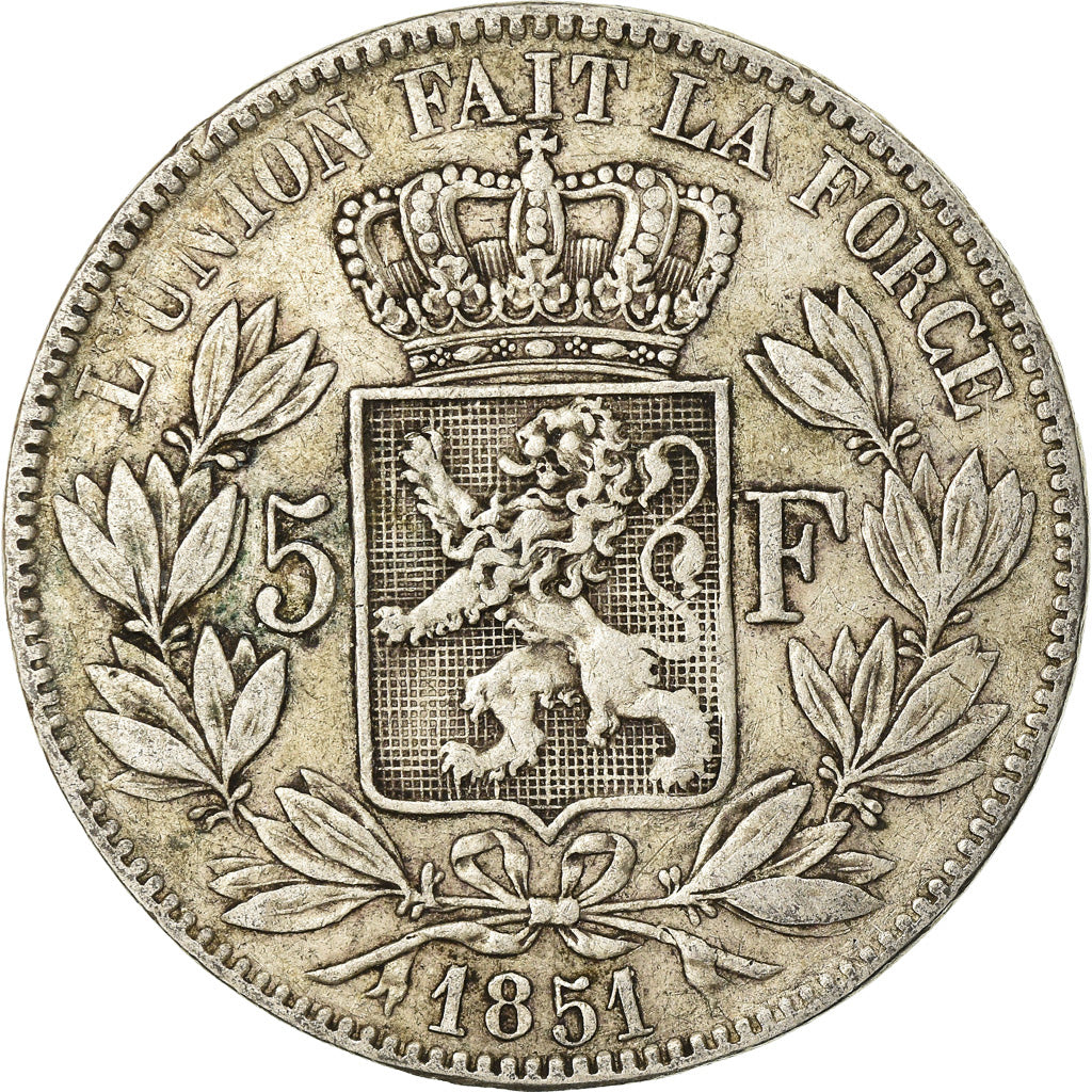 Coin, Belgium, Leopold I, 5 Francs, 5 Frank, 1851, VF(30-35), Silver, KM:17