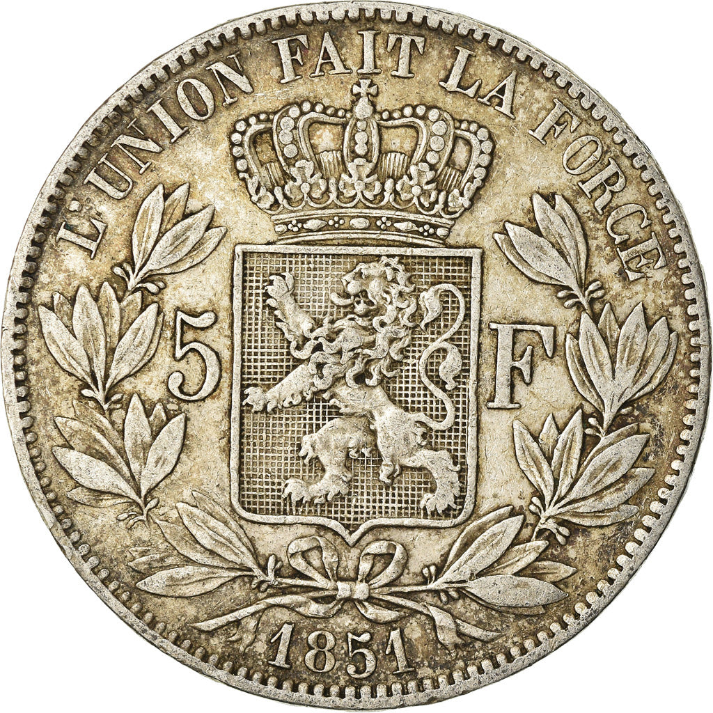 Coin, Belgium, Leopold I, 5 Francs, 5 Frank, 1851, EF(40-45), Silver, KM:17