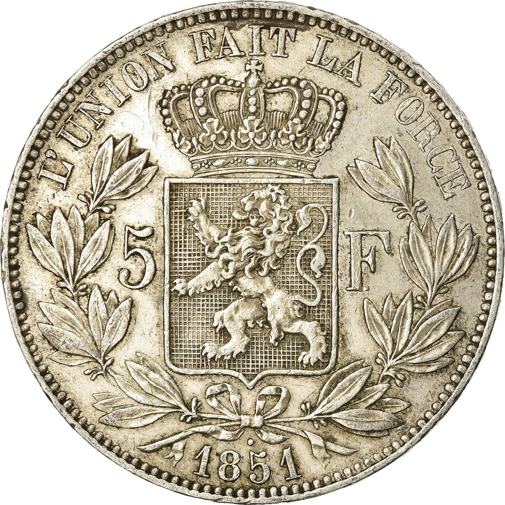 Coin, Belgium, Leopold I, 5 Francs, 5 Frank, 1851, EF(40-45), Silver, KM:17