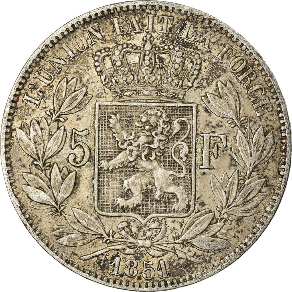 Coin, Belgium, Leopold I, 5 Francs, 5 Frank, 1851, EF(40-45), Silver, KM:17