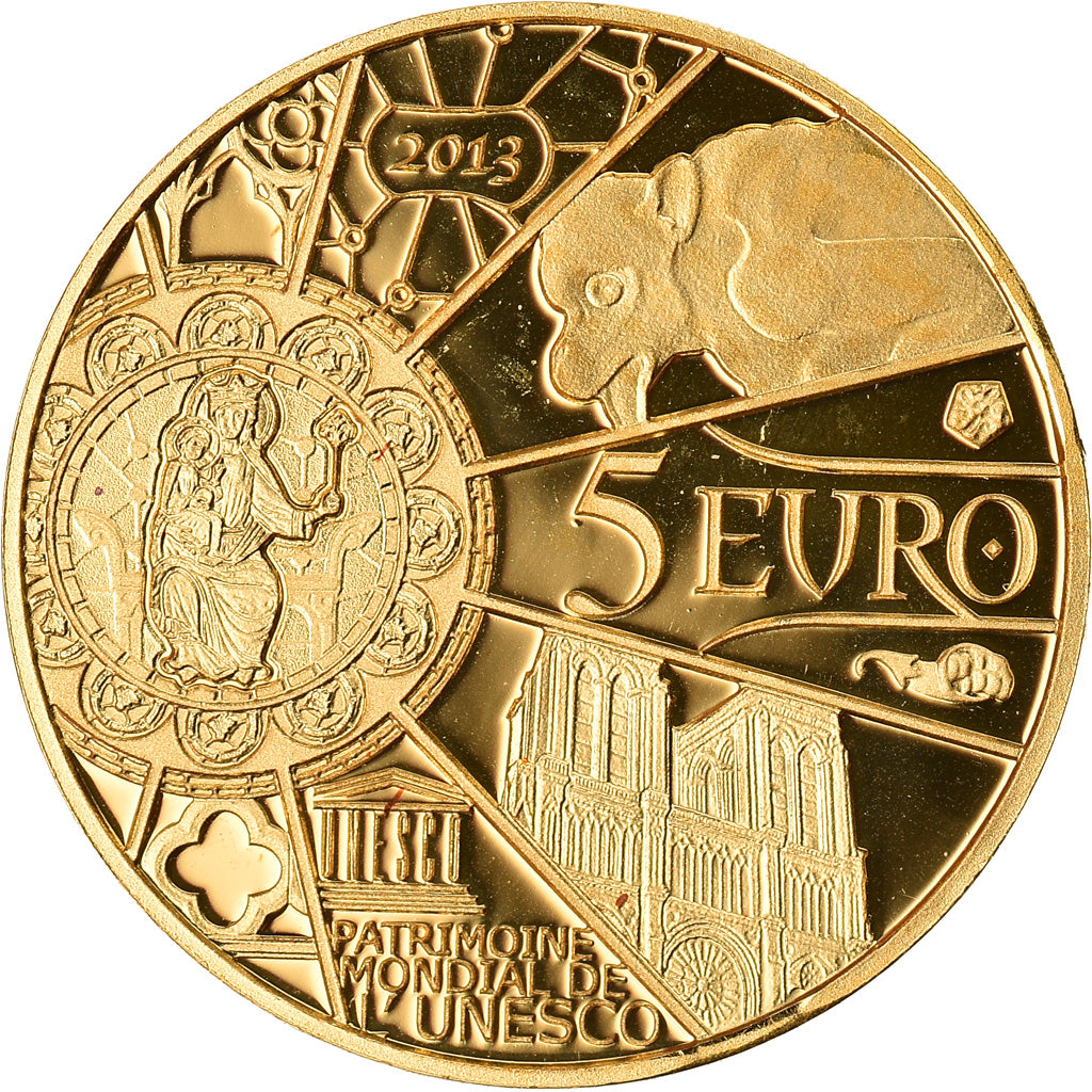 France, 5 Euro, Notre Dame de Paris., 2013, Paris, MS(64), Gold, KM:2099
