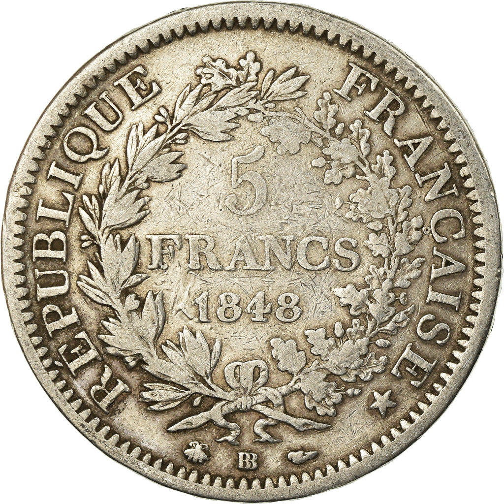 Coin, France, Hercule, 5 Francs, 1848, Strasbourg, VF(30-35), Silver, KM:756.2