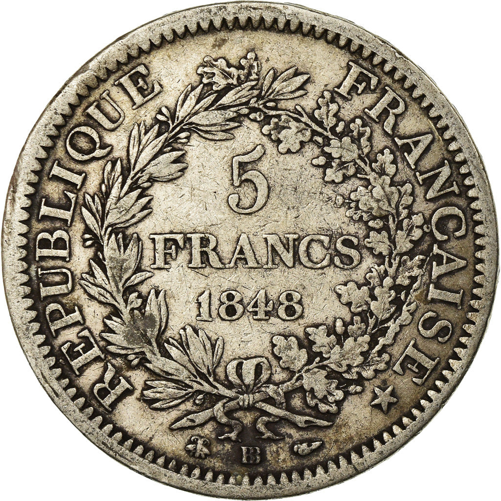 Coin, France, Hercule, 5 Francs, 1848, Strasbourg, VF(30-35), Silver, KM:756.2