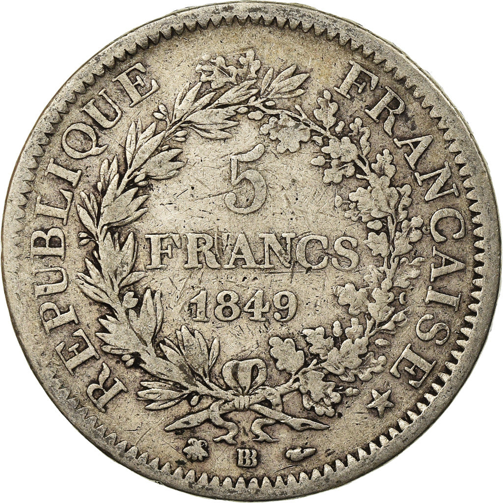 Coin, France, Hercule, 5 Francs, 1849, Strasbourg, VF(20-25), Silver, KM:756.2