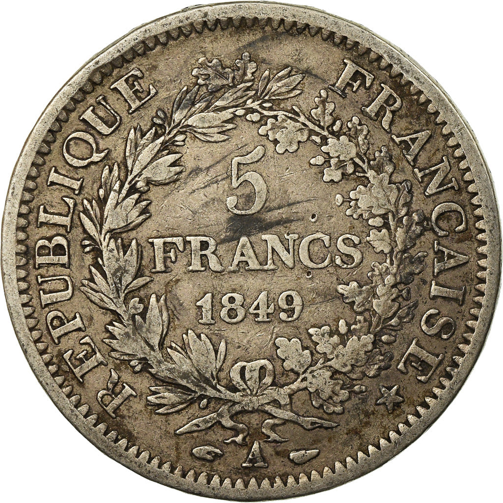Moneta, Francia, Hercule, 5 Francs, 1849, Paris, MB+, Argento, KM:756.1
