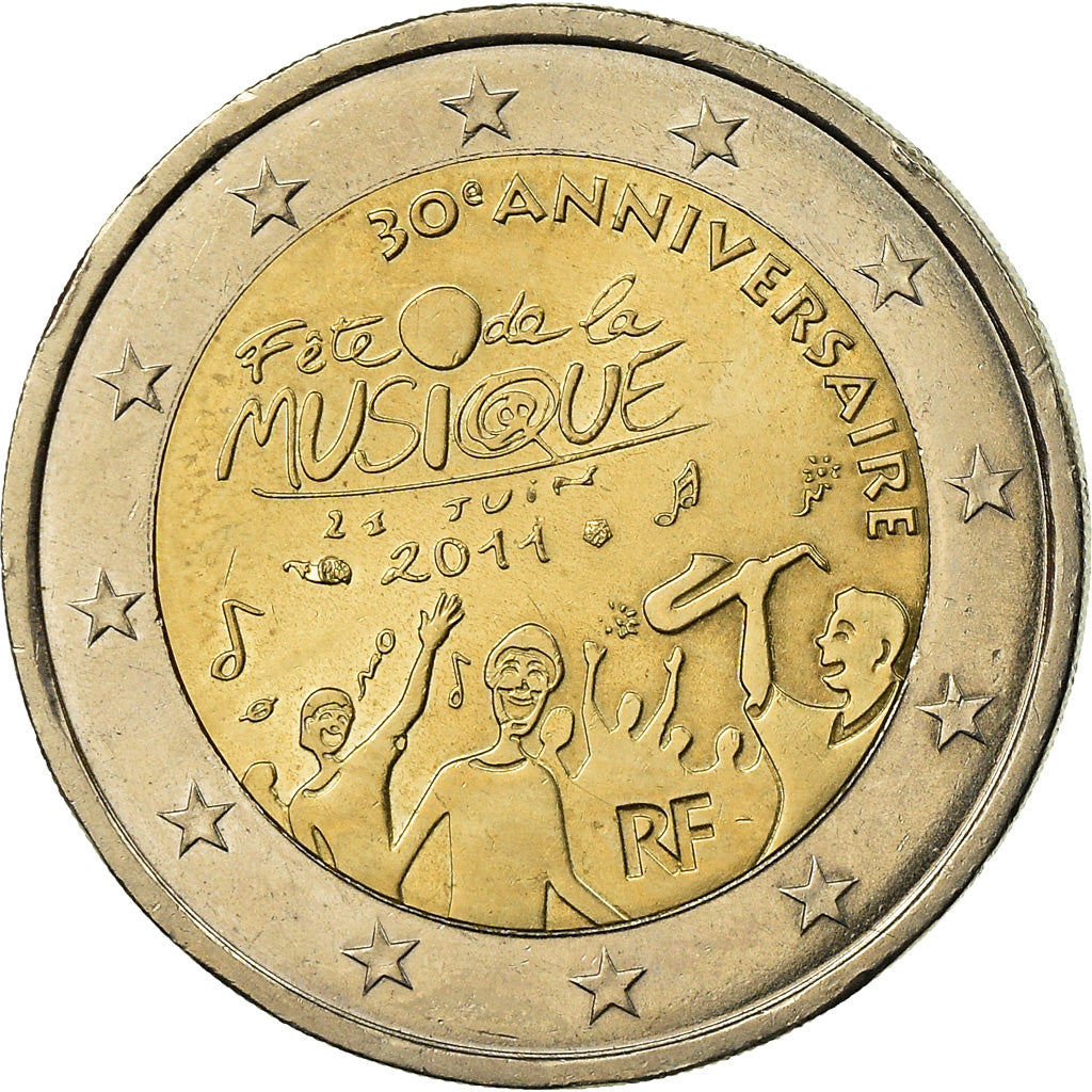France, 2 Euro, Fête Musique, 2011, MS(63), Bi-Metallic, Gadoury:13., KM:1789