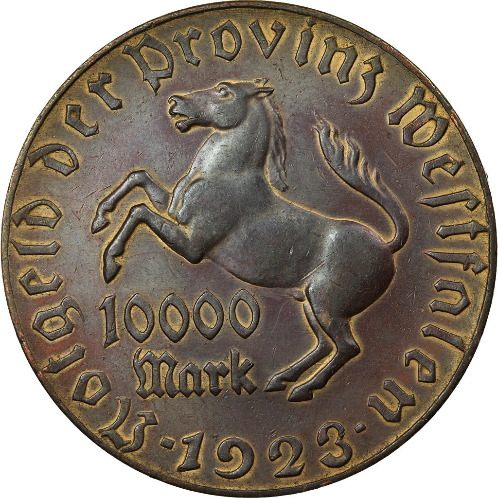 Moeda, Alemanha, Vom Stein, 10 000 Mark, 1923, EF(40-45), Bronze-Alumínio