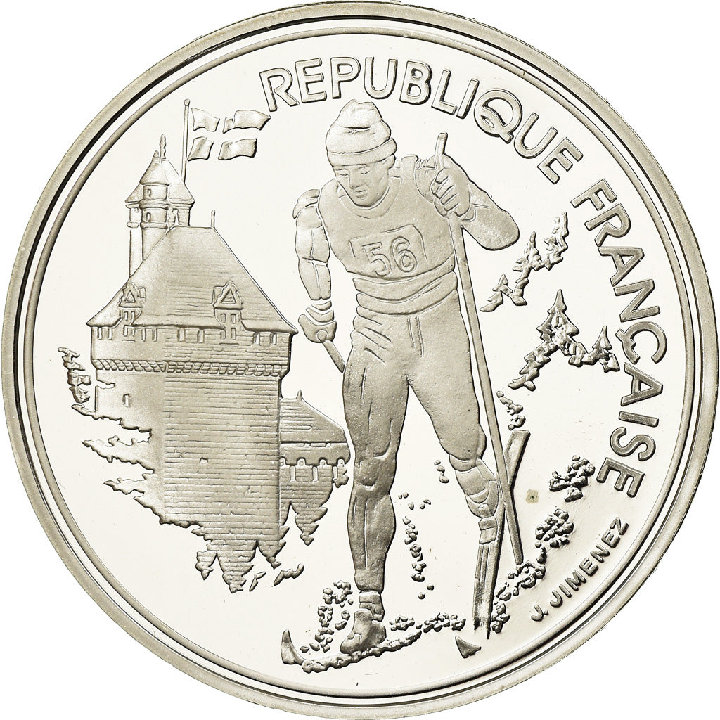 Moneda, Francia, Cross-country skier, 100 Francs, 1991, Albertville 92, FDC