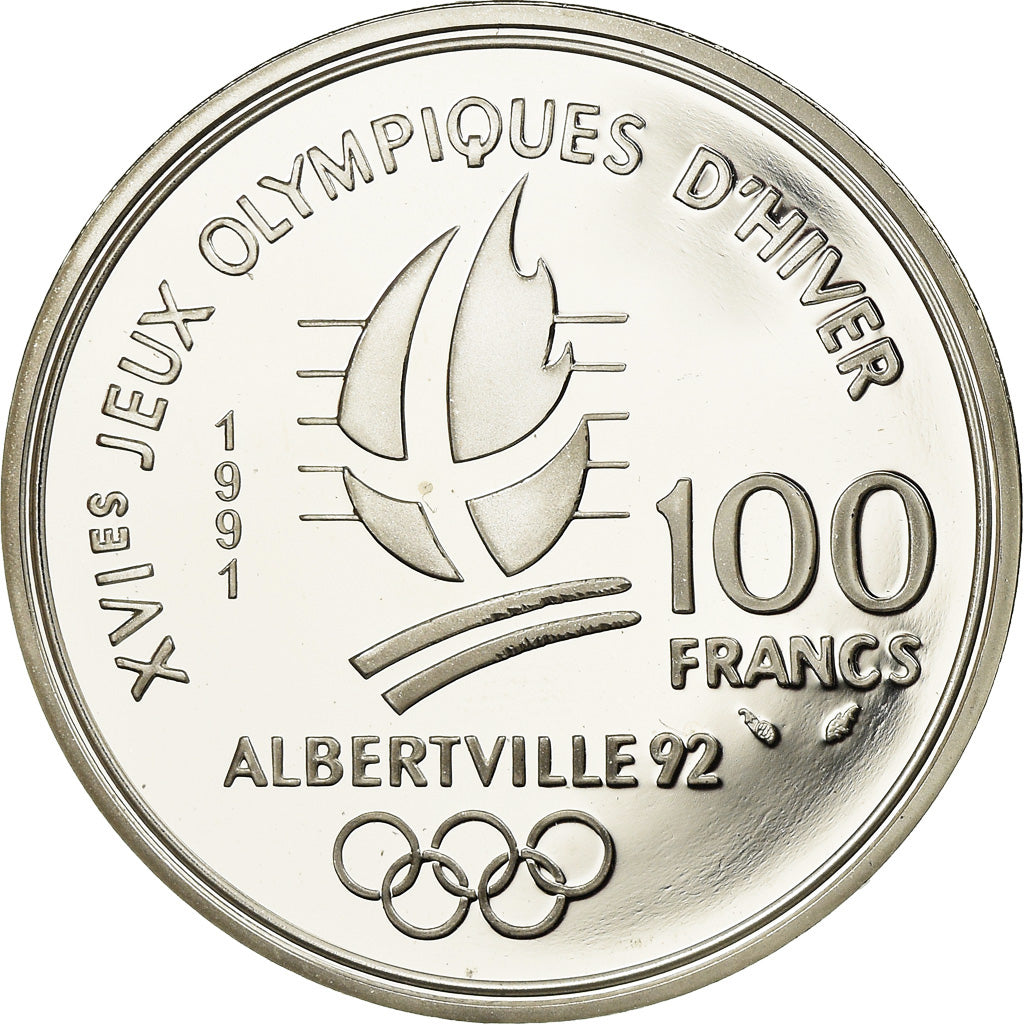 Moneda, Francia, Cross-country skier, 100 Francs, 1991, Albertville 92, FDC