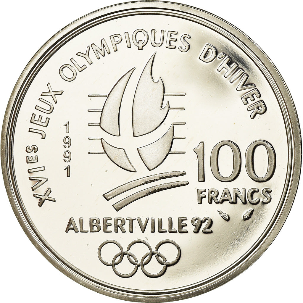 Monnaie, France, Hockey, 100 Francs, 1991, Albertville 92, FDC, Argent, KM:993