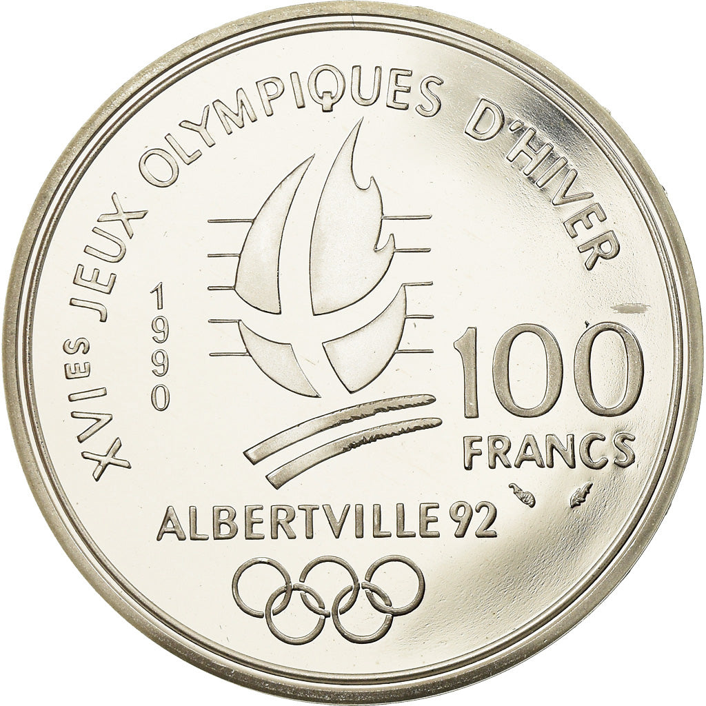 Coin, France, Free-style skier, 100 Francs, 1990, Albertville 92, MS(65-70)
