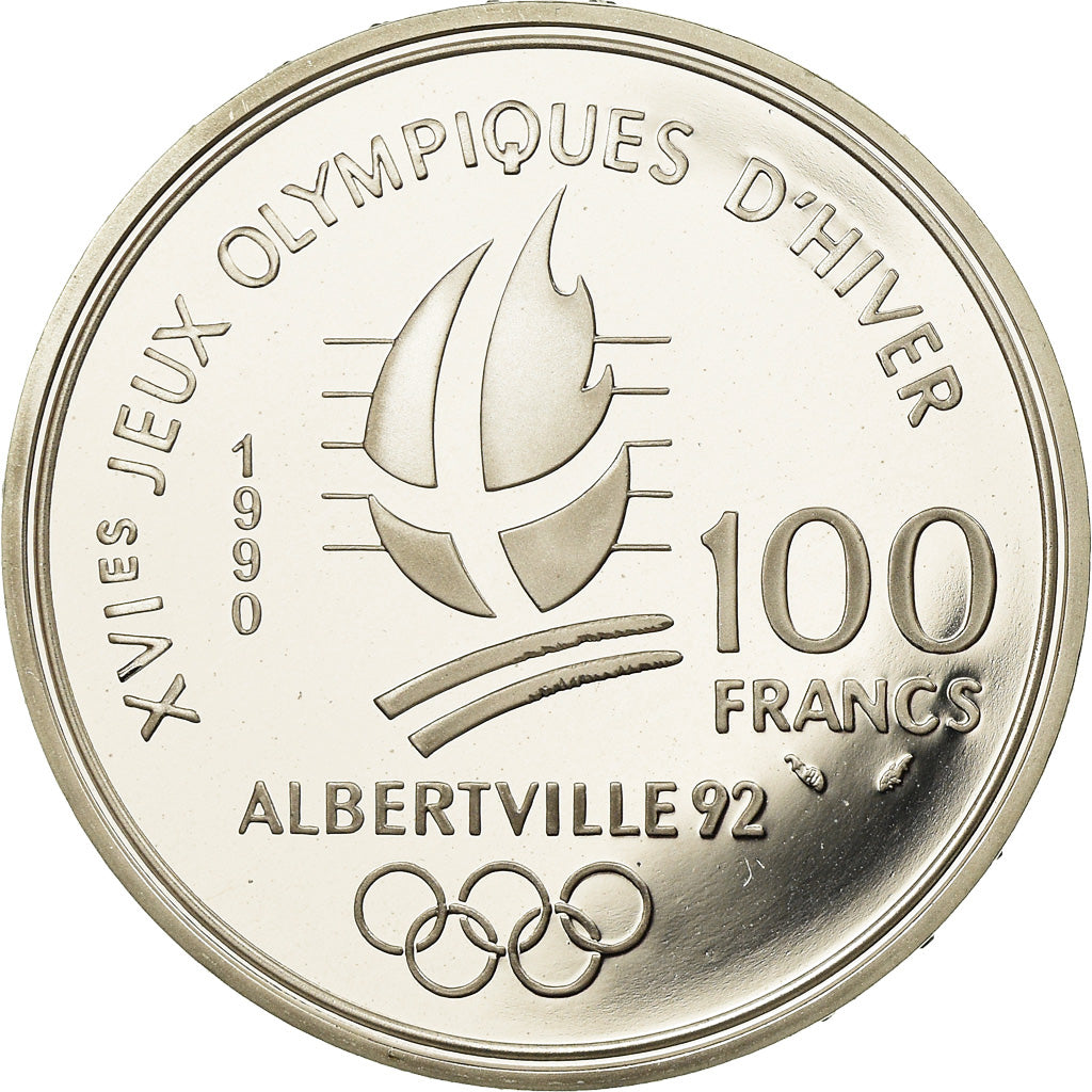 Coin, France, Speed skaters, 100 Francs, 1990, Albertville 92, MS(65-70)