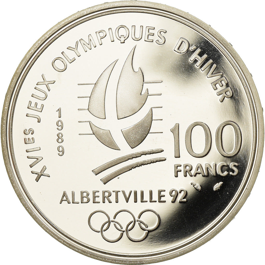 Moneda, Francia, Ice Skating Couple, 100 Francs, 1989, Albertville 92, FDC