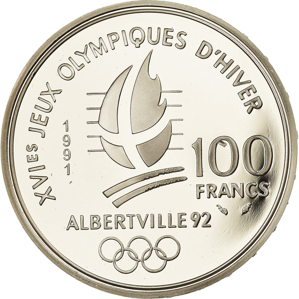 Monnaie, France, Hockey, 100 Francs, 1991, Albertville 92, FDC, Argent, KM:993