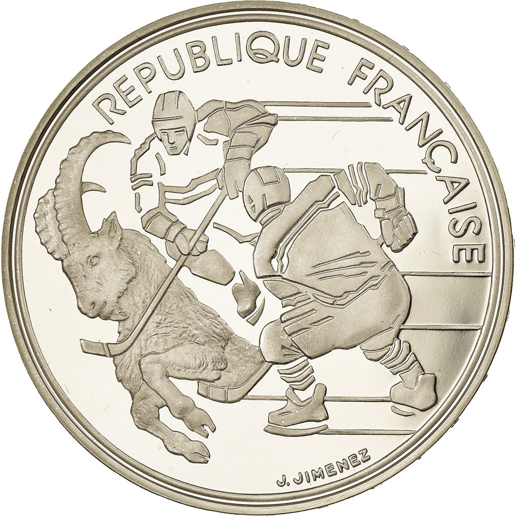 Moneda, Francia, Hockey players, 100 Francs, 1991, Albertville 92, FDC, Plata