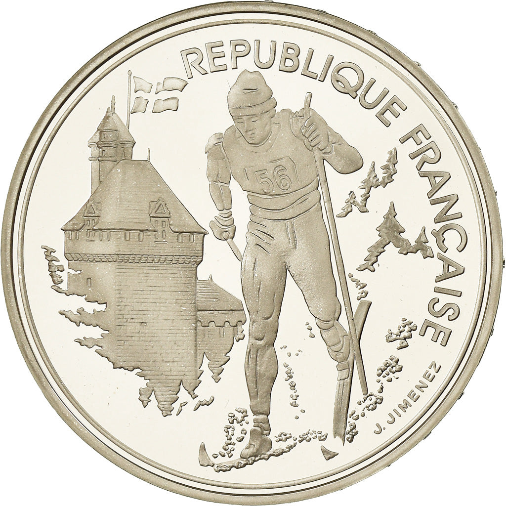 Moneda, Francia, Cross-country skier, 100 Francs, 1991, Albertville 92, FDC