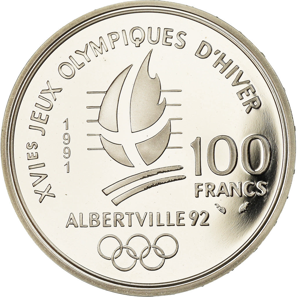 Monnaie, France, Saut à Ski, 100 Francs, 1991, Albertville 92, SPL, Argent