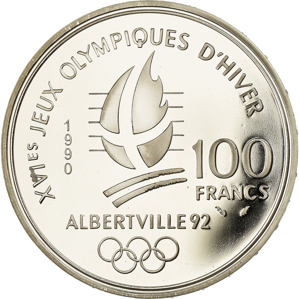 Coin, France, Free-style skier, 100 Francs, 1990, Albertville 92, MS(65-70)