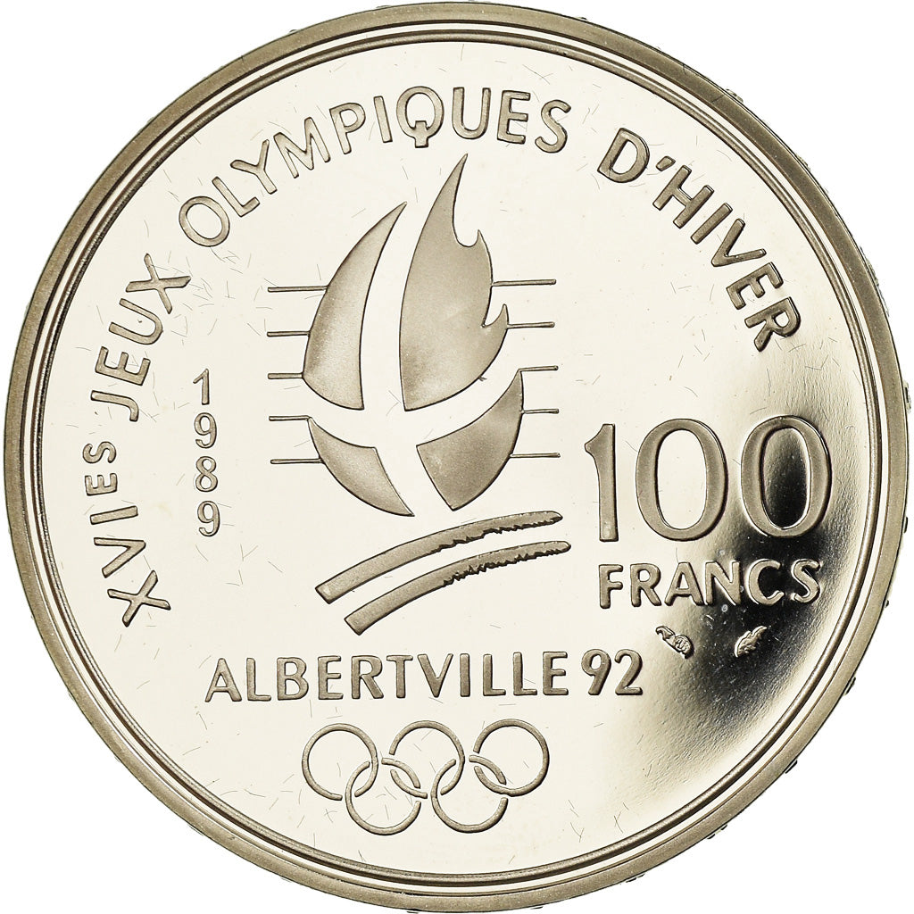 Coin, France, Alpine skiing, 100 Francs, 1989, Albertville 92, MS(65-70)
