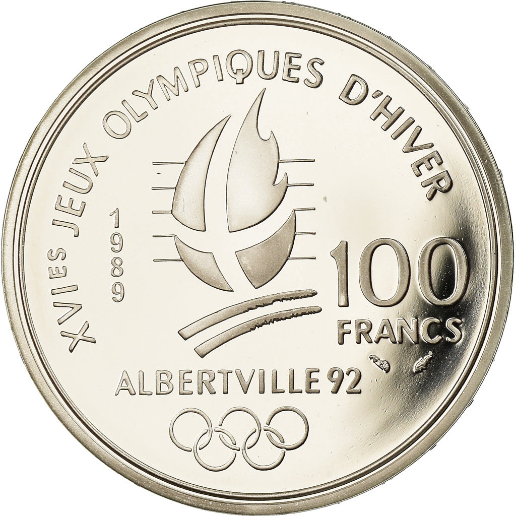 Coin, France, Alpine skiing, 100 Francs, 1989, Albertville 92, MS(65-70)