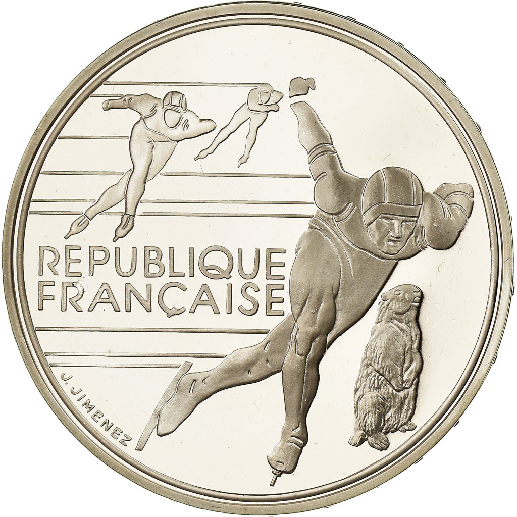 Coin, France, Speed skaters, 100 Francs, 1990, Albertville 92, MS(65-70)