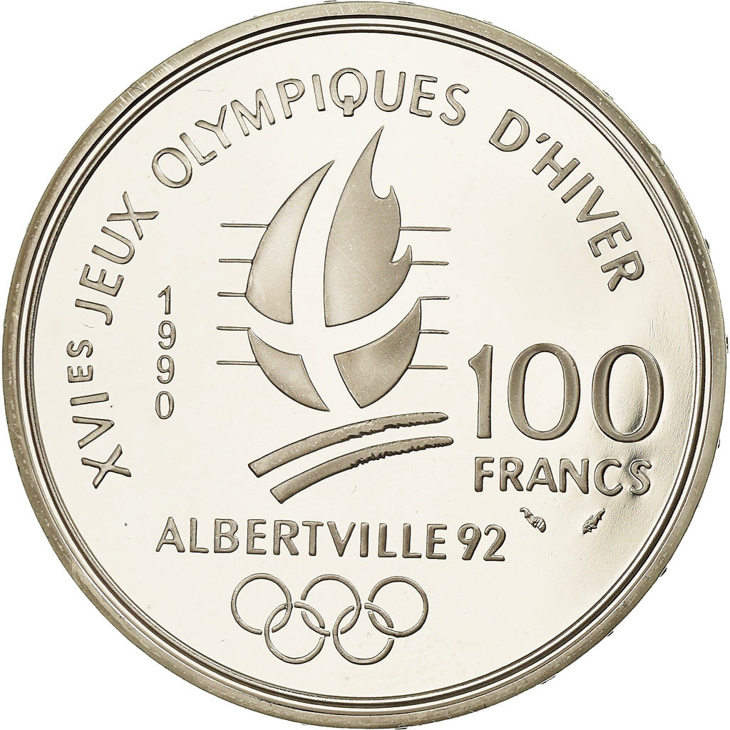 Coin, France, Speed skaters, 100 Francs, 1990, Albertville 92, MS(65-70)