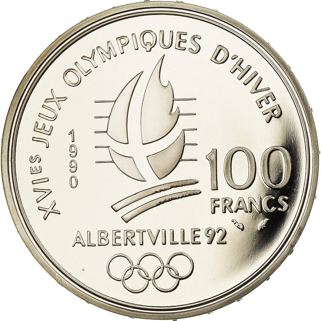 Coin, France, Speed skaters, 100 Francs, 1990, Albertville 92, MS(65-70)